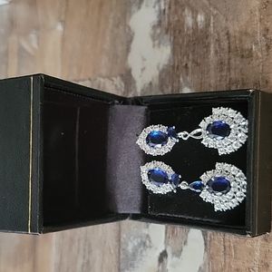 Formal blue stone dangle earrings